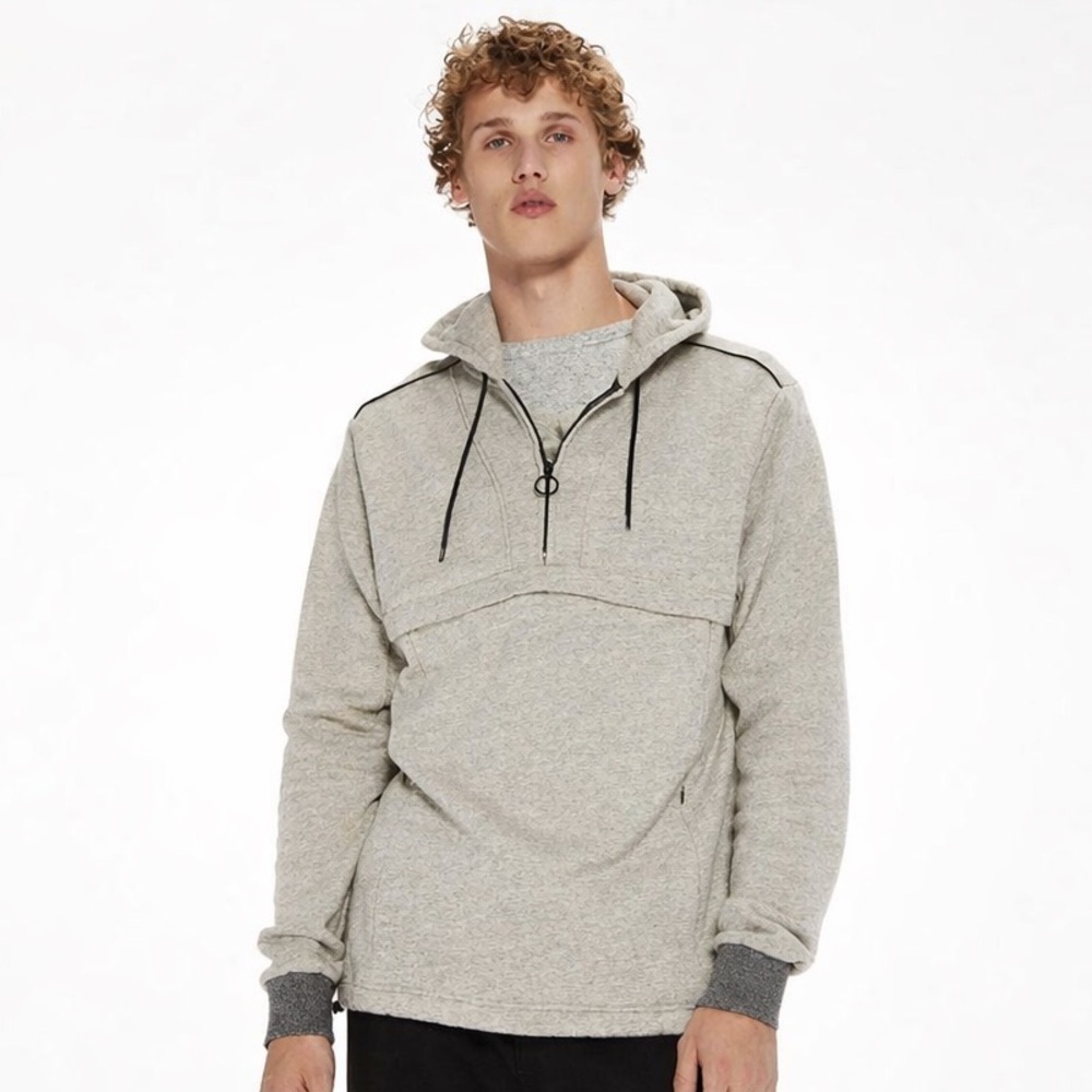 Scotch & Soda Small Men’s Gray Hooded Pullover with Black Accents.